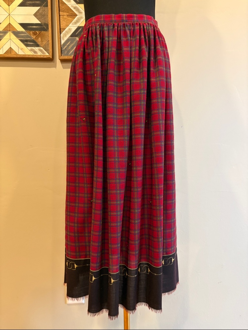 Vintage Ralph Lauren Red Plaid Wool Pheasant Equestrian Maxi Skirt size 12 - Picture 2 of 13